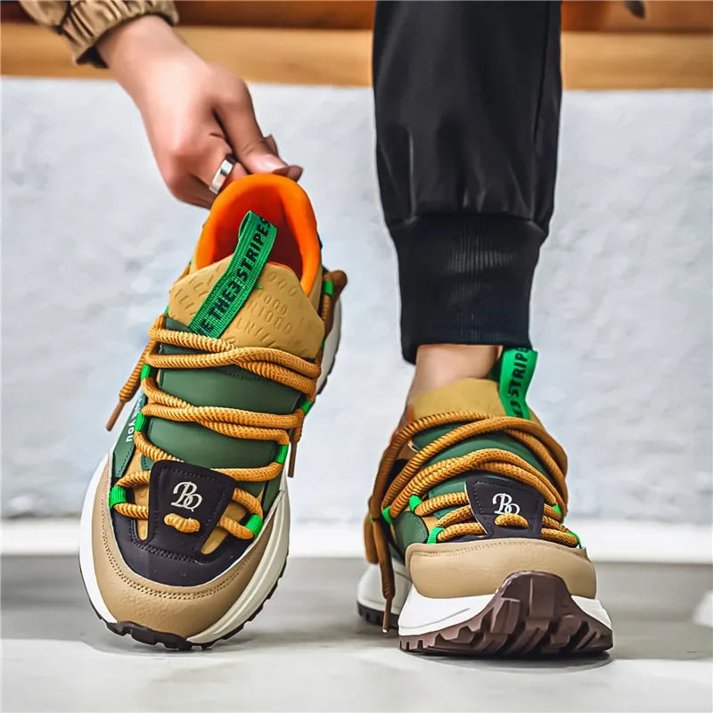 Men's fashion sports casual shoes breathable four seasons soft soled comfortable outdoor running shoes student lace up sneakers