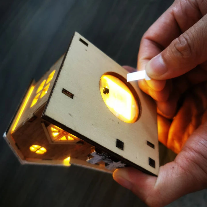 Christmas Home Decoration LED Luminous Wooden House Small House Xmas Tree Desktop Decoration Happy New Year Give Gifts Friends