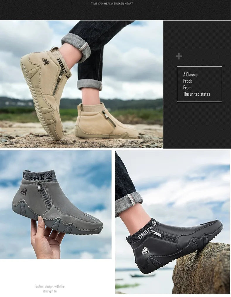 New Men Casual Shoes Leather Male High Top Sneakers Designer Fashion Loafers Lace Up Socks Shoes Men Ankle Boots ﻿