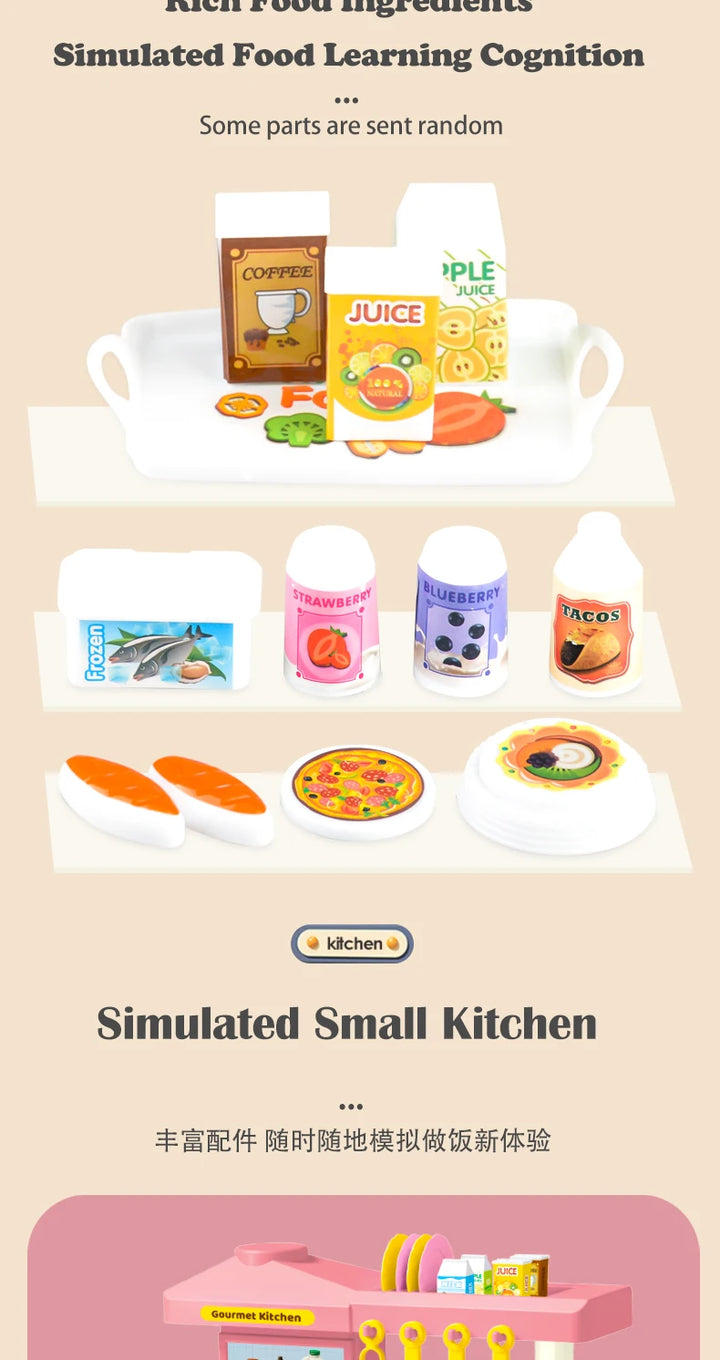 Kids Play Kitchen Accessories, Playset Toys Kitchen Foods Pans Milk Pots Breads Fork for Kid 3+ Boys and Girls