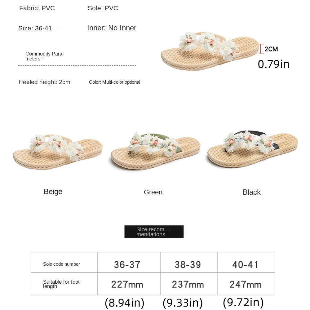 Fashion Sweet Women Flat Flip Flops Flower Anti Slip Beach Thong Sandals Home Shoes Soft Soles Platform Slippers Summer