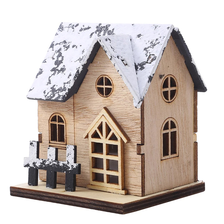 Christmas Home Decoration LED Luminous Wooden House Small House Xmas Tree Desktop Decoration Happy New Year Give Gifts Friends