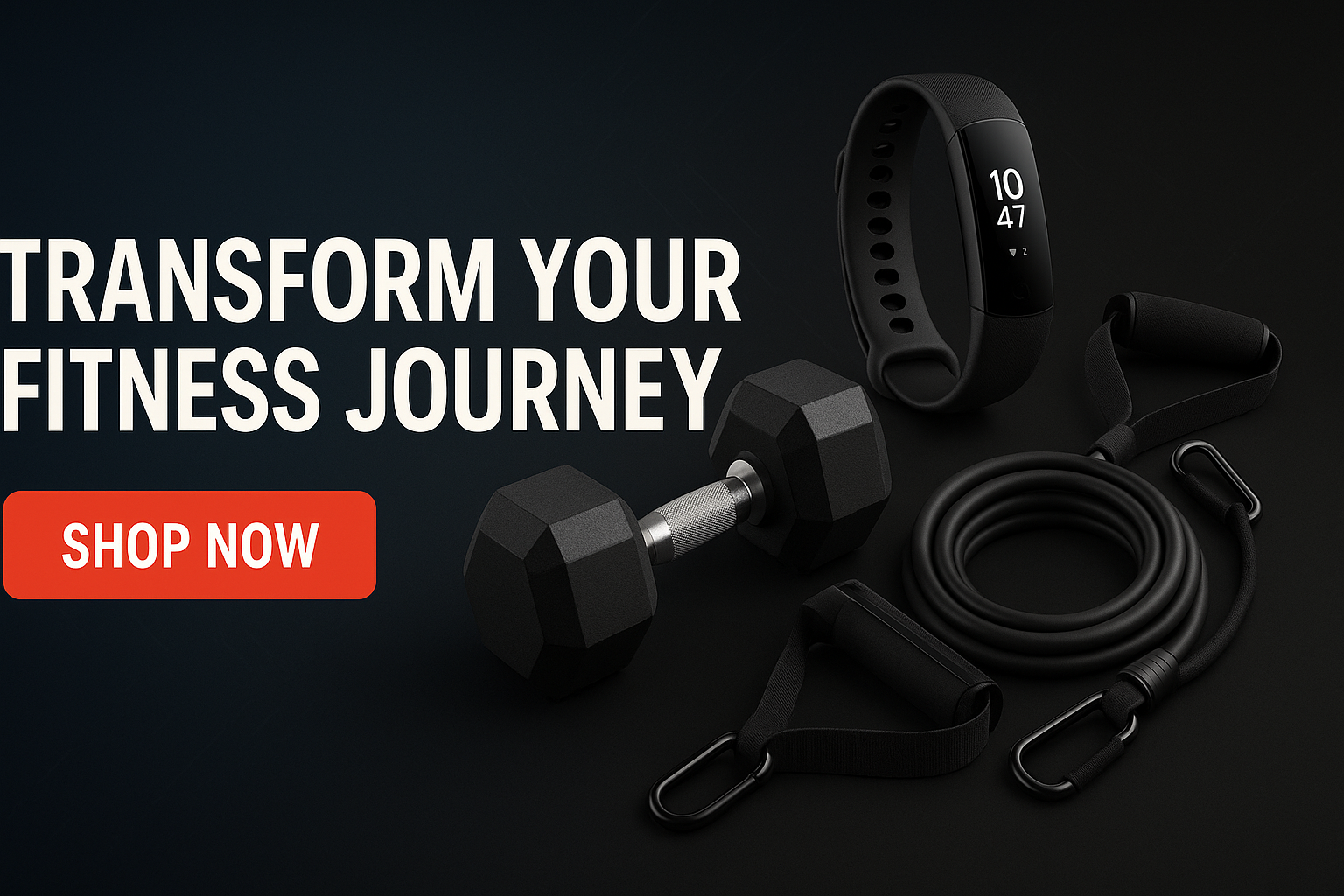 Exercise gadgets Generate me a nice banner thatwritegood heading and a shop now button, and also uses a nice product image.