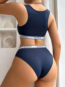 Yoga Women's Letter Printed Wireless Bra And Panty Set Lingerie Set Sports