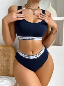 Yoga Women's Letter Printed Wireless Bra And Panty Set Lingerie Set Sports